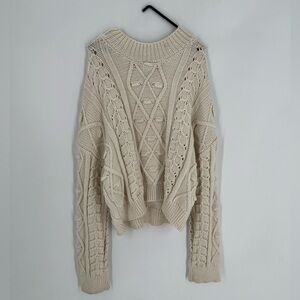 One Grey Day Laurel Wool Blend Chunky Cable Knit Pullover Sweater In Snow White